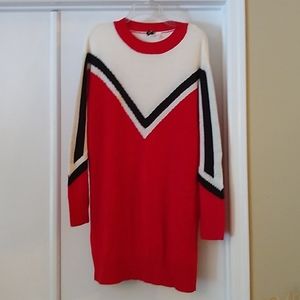 Red racing strip sweater dress
